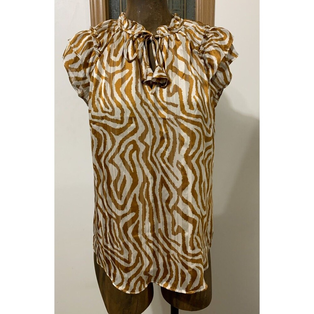 Haver & Blair London Gold Ruffle Blouse Women’s Small Shimmer Top Holiday Dressy